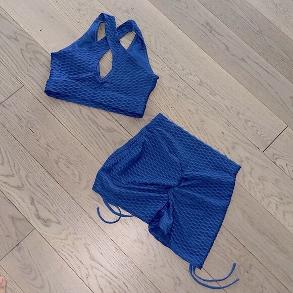 The Best Assets V Neck Sports Bra & Scrunch Butt Active Short Royal NWOT - Picture 7 of 7